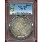 神聖ローマ帝国 オーストリア 1737年 ターラー 銀貨 カール6世 PCGS AU58