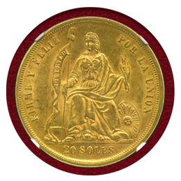 ペルー 1863年 20ソル金貨 女神座像 NGC MS61