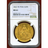 ペルー 1863年 20ソル金貨 女神座像 NGC MS61