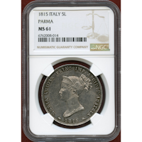 イタリア パルマ公国 1815 5リレ 銀貨 マリア・ルイーザ NGC MS61