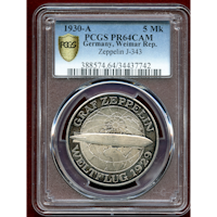 ドイツ ワイマール共和国 1930A 5マルク 銀貨 ツェッペリン PCGS PR64CAM