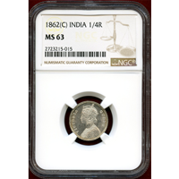 英領インド 1862(C) 1/4ルピー 銀貨 ヴィクトリア女王 NGC MS63
