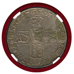 イギリス 1707年 クラウン銀貨 アン女王 NGC AU53