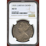 イギリス 1707年 クラウン銀貨 アン女王 NGC AU53