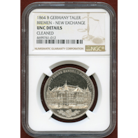 ドイツ ブレーメン 1864B ターラー 銀貨 新証券取引所 NGC UNC Details