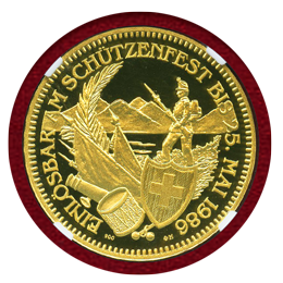 スイス 現代射撃祭 1986年 1000フラン金貨 アッペンツェル NGC PF70UCAM