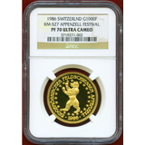 スイス 現代射撃祭 1986年 1000フラン金貨 アッペンツェル NGC PF70UCAM