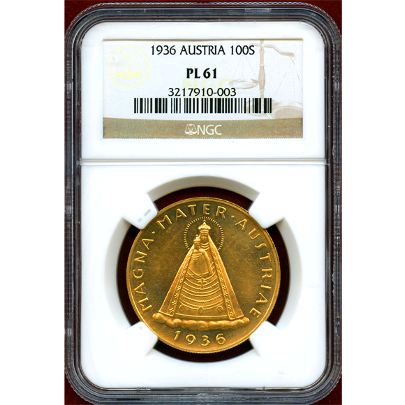 JCC | ジャパンコインキャビネット / オーストリア 1936年 100シリング 金貨 マドンナ NGC PL61