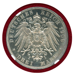 ドイツ ハンブルク 1908J 3マルク 銀貨 都市紋章 NGC PF63CAMEO