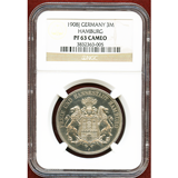 ドイツ ハンブルク 1908J 3マルク 銀貨 都市紋章 NGC PF63CAMEO
