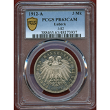 ドイツ リューベック 1912A 3マルク 銀貨 双頭の鷲 PCGS PR63CAM