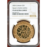 イギリス 2003年 5ポンド 金貨 エリザベス2世 戴冠50年記念 NGC PF69UC