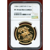 イギリス 1984年 5ポンド 金貨 エリザベス2世 NGC PF70UCAM