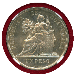 グアテマラ 1896年 ペソ 銀貨 女神座像 NGC MS62