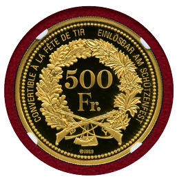 スイス 現代射撃祭 2015年 500フラン 金貨 ヴァレー NGC PF70UC