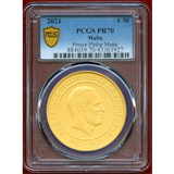 マルタ 2021年 50ユーロ金貨 フィリップ王子 PCGS PR70 Matte