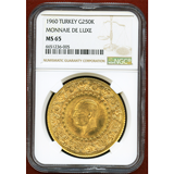 【SOLD】トルコ 1960年 250クルシュ金貨 MONNAIE DE LUXE NGC MS65