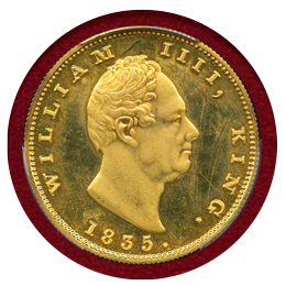 英領インド 1835年 2モハール金貨 リストライク ウィリアム4世 PCGS PR62CAMEO