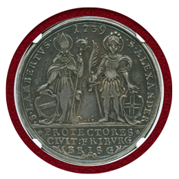 ドイツ フライブルク 1739年 ターラー 銀貨 都市景観 NGC AU50