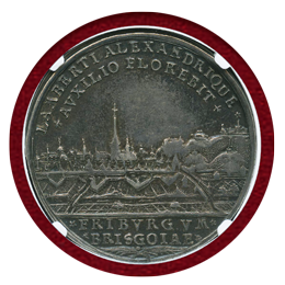 ドイツ フライブルク 1739年 ターラー 銀貨 都市景観 NGC AU50