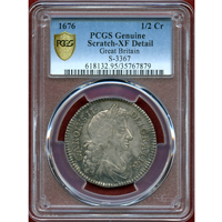 イギリス 1676年  1/2クラウン銀貨 チャールズ2世 PCGS XF Detail