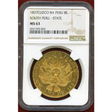 南ペルー共和国 1838MS 8エスクード 金貨 輝く太陽 火山 NGC MS63