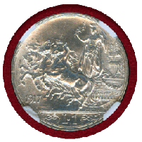 イタリア 1917R 2リレ/1リラ 銀貨 2枚セット クァドリガ NGC MS62/63