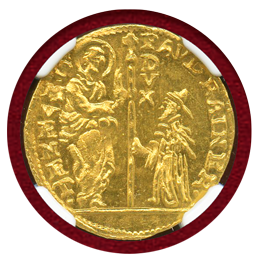 イタリア ヴェネチア 1779-89年 ゼッキーノ金貨 レーニエ教皇 NGC MS65