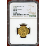 イタリア ヴェネチア 1779-89年 ゼッキーノ金貨 レーニエ教皇 NGC MS65