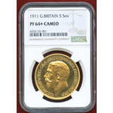 イギリス 1911年 5ポンド プルーフ 金貨 ジョージ5世 NGC PF64+CAM