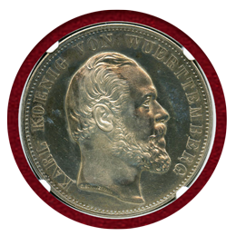ドイツ ヴュルテンベルク 1869年 2ターラー 銀貨 ウルム大聖堂修復 NGC PF61