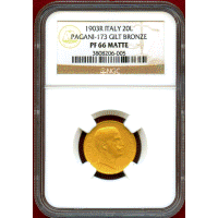 イタリア 1903R 20リレ ギルト 試作貨 エマヌエレ3世 PF66 MATTE