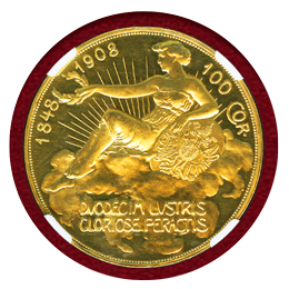 オーストリア 1908年 100コロナ 金貨 雲上の女神 NGC PF61