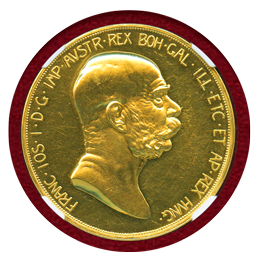 オーストリア 1908年 100コロナ 金貨 雲上の女神 NGC PF61
