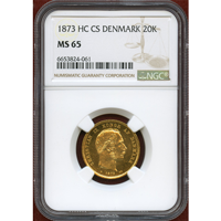 デンマーク 1873年 20クローネ 金貨 クリスチャン9世 NGC MS65