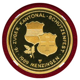 スイス 現代射撃祭 1989年 1000フラン 金貨 メンツィンゲン NGC PF70UC