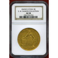 【SOLD】チリ 1843SO IJ 8エスクード 金貨 NGC AU58