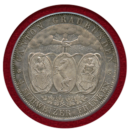 スイス 連邦射撃祭 1842年 4フランケン銀貨  グラウビュンデン PCGS AU58