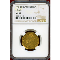 【SOLD】 イギリス 1701年 1ギニー 金貨 ウィリアム3世 NGC AU55
