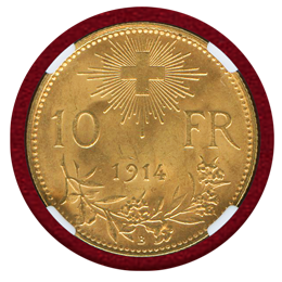 スイス 1914B 10フラン 金貨 アルプスと少女 NGC MS62