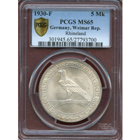 ドイツ ワイマール共和国 1930F 5マルク 銀貨 ラインラント占領終了 PCGS MS65