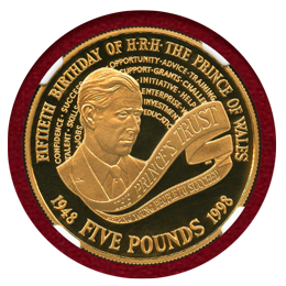 イギリス 1998年 5ポンド 金貨 チャールズ皇太子生誕50周年記念 NGC PF70UC