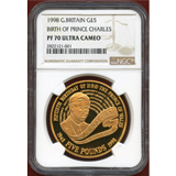イギリス 1998年 5ポンド 金貨 チャールズ皇太子生誕50周年記念 NGC PF70UC
