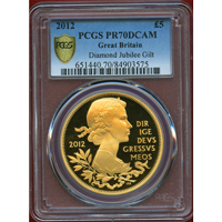 イギリス 2012年 ￡5 銀貨 金メッキ エリザベス2世即位60年記念  PCGS PR70DC