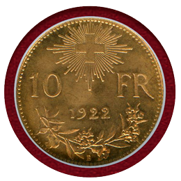 スイス 1922B 10フラン 金貨 アルプスと少女 NGC MS66