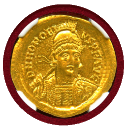 【SOLD】西ローマ帝国 393-423年 ソリダス 金貨 ホノリウス NGC Ch AU
