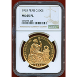 【SOLD】ペルー 1963年 100ソル 金貨 女神座像 NGC MS65PL