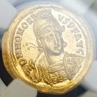 【SOLD】西ローマ帝国 393-423年 ソリダス 金貨 ホノリウス NGC Ch AU