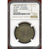 イングランド 1689年 1/2クラウン銀貨 ウィリアム&メアリー NGC AU55