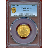 オーストラリア シドニー 1867年 ソブリン 金貨 ヴィクトリア バンクシア PCGS AU58